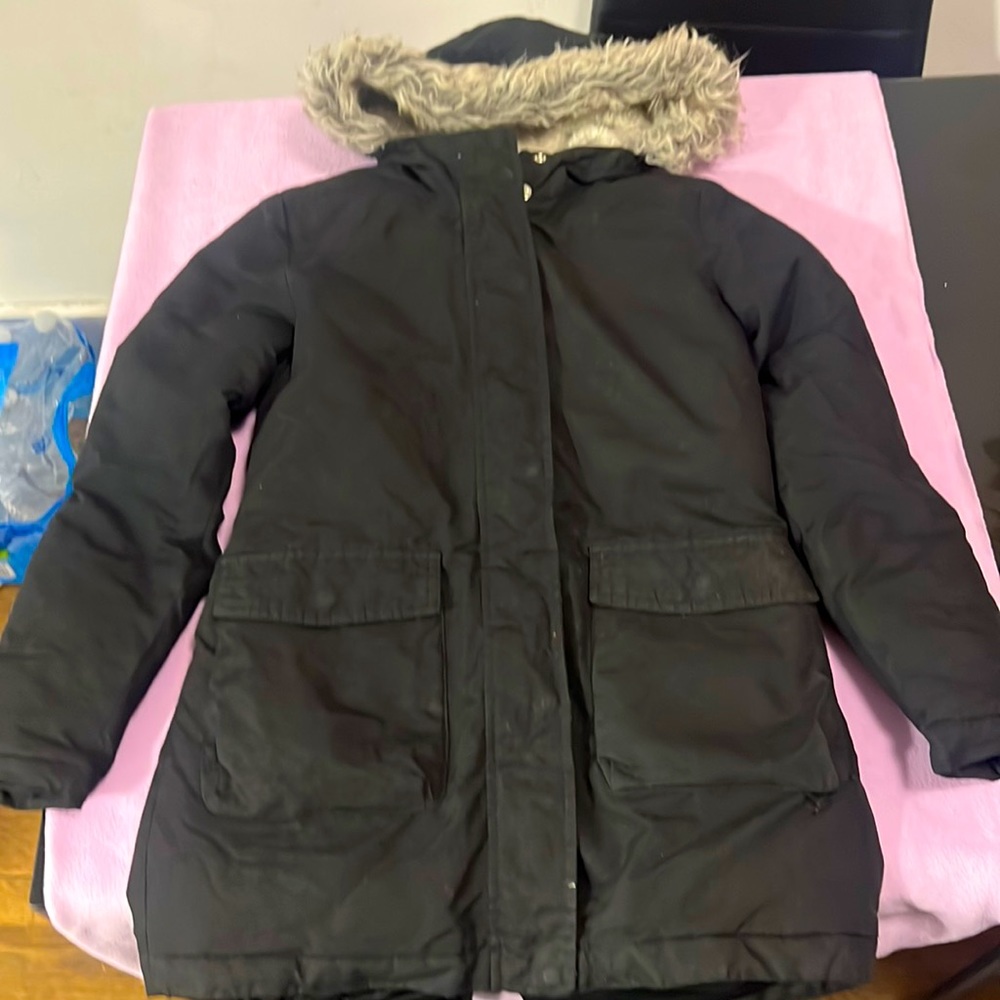 Black  fuzzy hoodie  size Large 10-12 warm winter coat